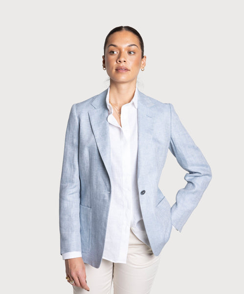 Relaxed Herringbone Linen Blazer