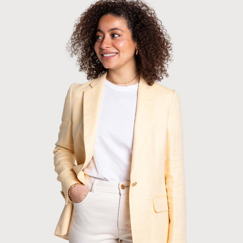 Relaxed Herringbone Linen Blazer