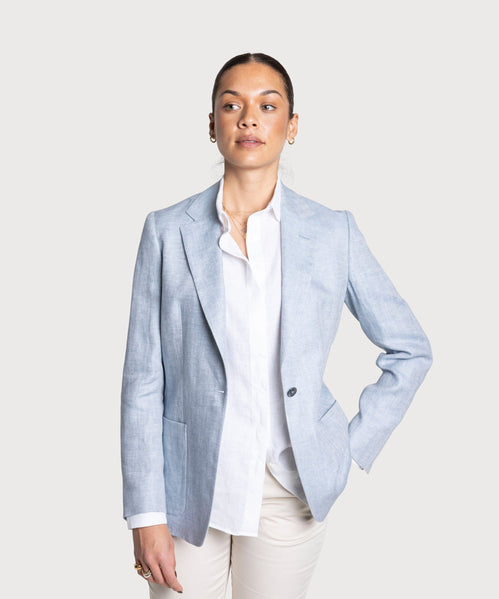 Relaxed Herringbone Linen Blazer